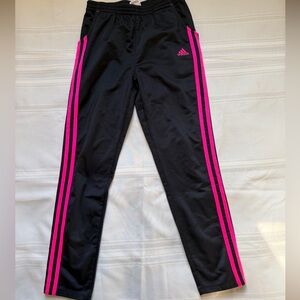 Adidas Kids Black Joggers with Pink Stripes